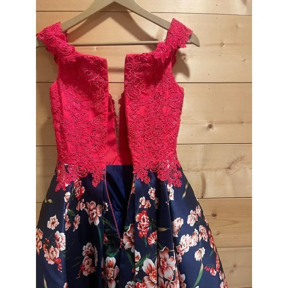 Ellie Wilde Mon Cherie Mikado Floral Beaded Pink Peekaboo Homecoming Mini Dress